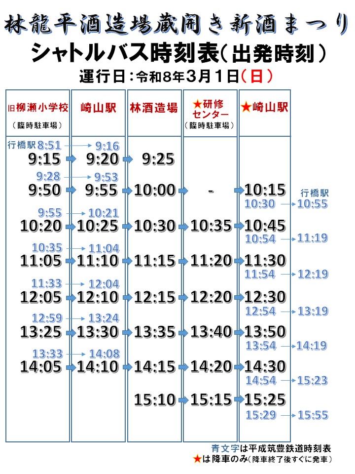 シャトルバス時刻表